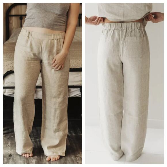 NWT Q for Quinn Women's Linen Lounge Pants Oat Meal Size XXL - Picture 2 of 10